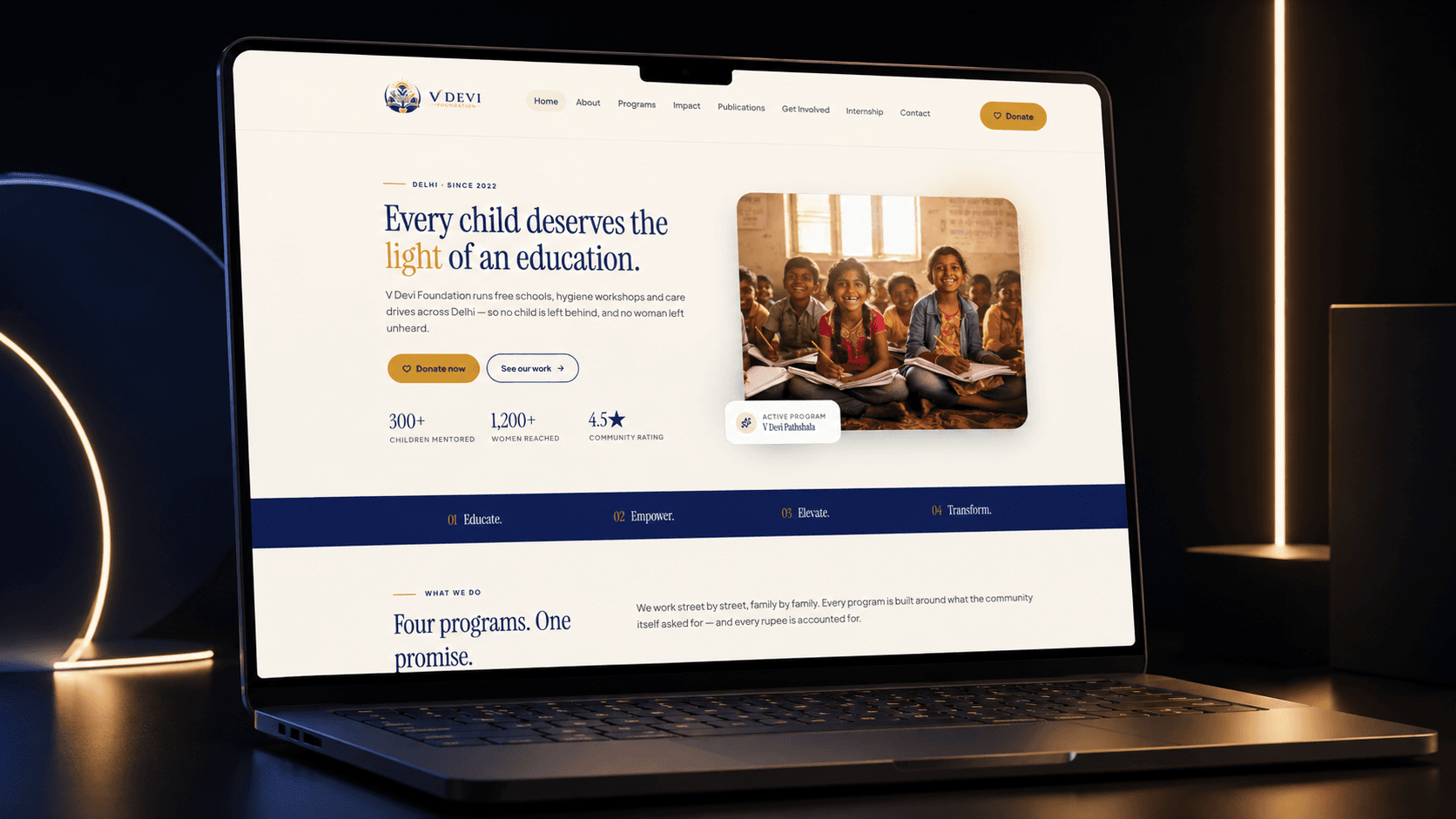 V Devi Foundation website interface — NGO & Non-Profit project built by Insanzia Labs